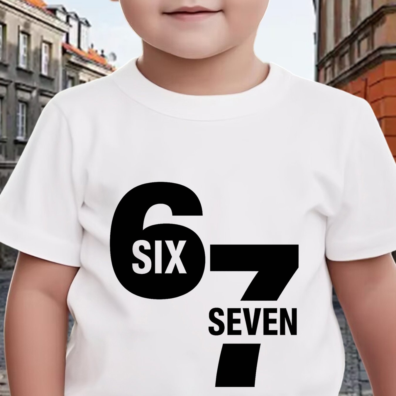 E-shop Jungen "Six " 67 Zahlen Grafik T-Shirt Mode Trendy Rundhals Kurzarm Top Frühling Sommer Urlaubs Outfit Junge Preiswertes T-Shirt