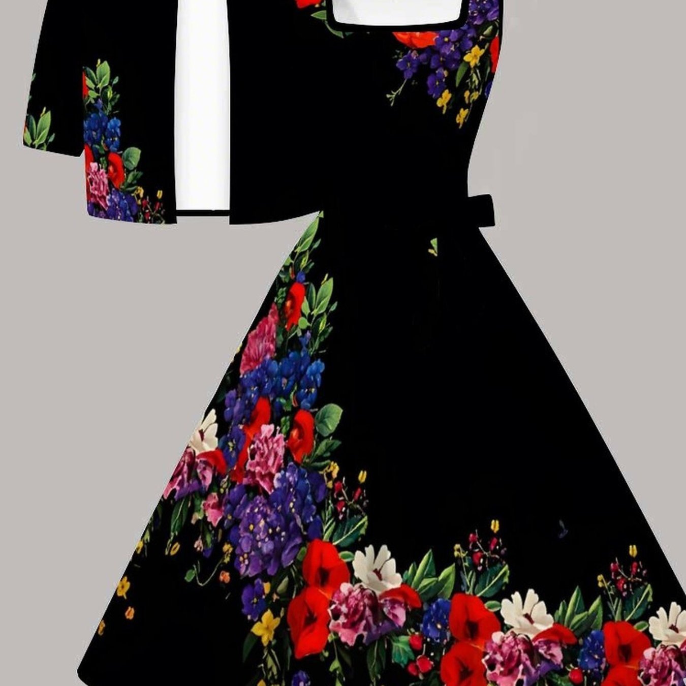 Plus Size, Women's Suit Women's Plus-size Dress Set Floral And Tree Pattern Party Comfortable Material Fashionable Personality Short-sleeve Jacket Vest Dress Set