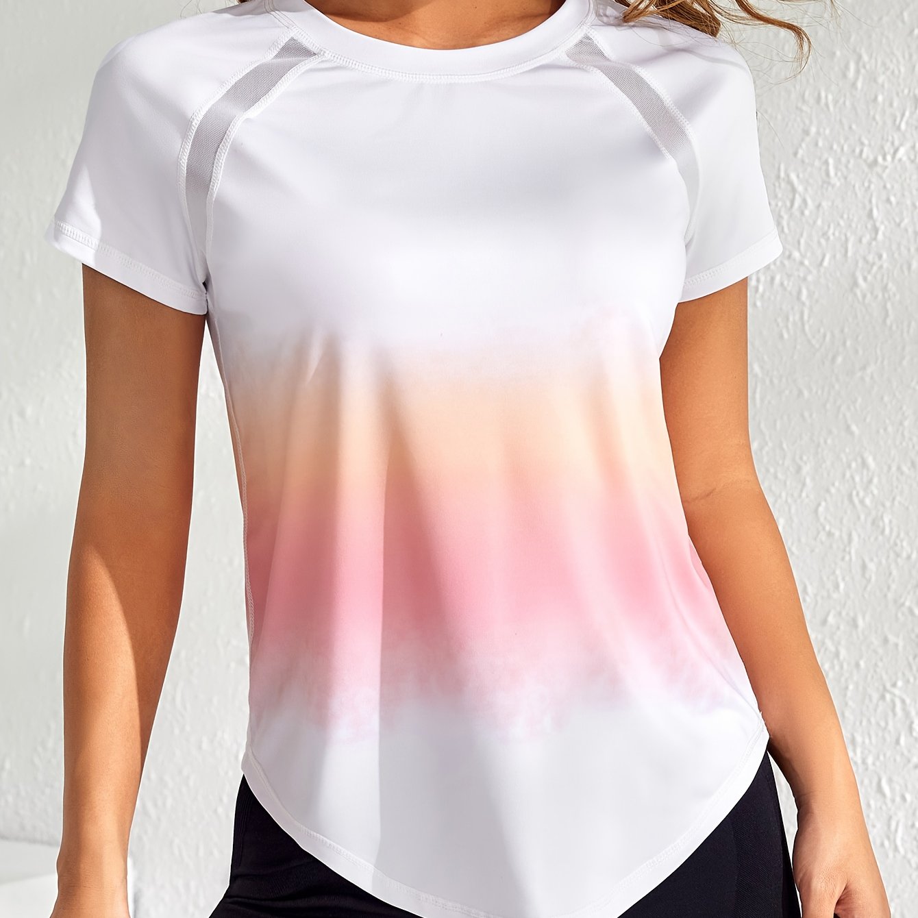 E-shop Damen Tie-Dye Mesh Patchwork Atmungsaktives Schnelltrocknendes Slim-Fit Casual Sport Kurzarm T-Shirt, Ideal für Training, Fitness, Yoga Laufen