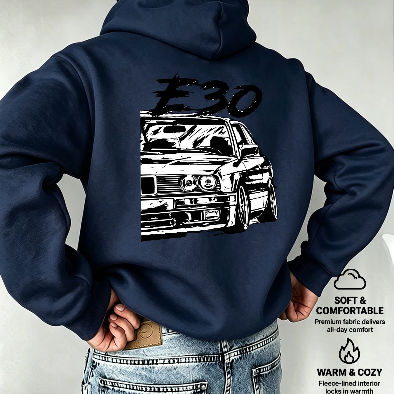 TEMU Men's Hooded E30 Vintage Car Print European And Style Mature