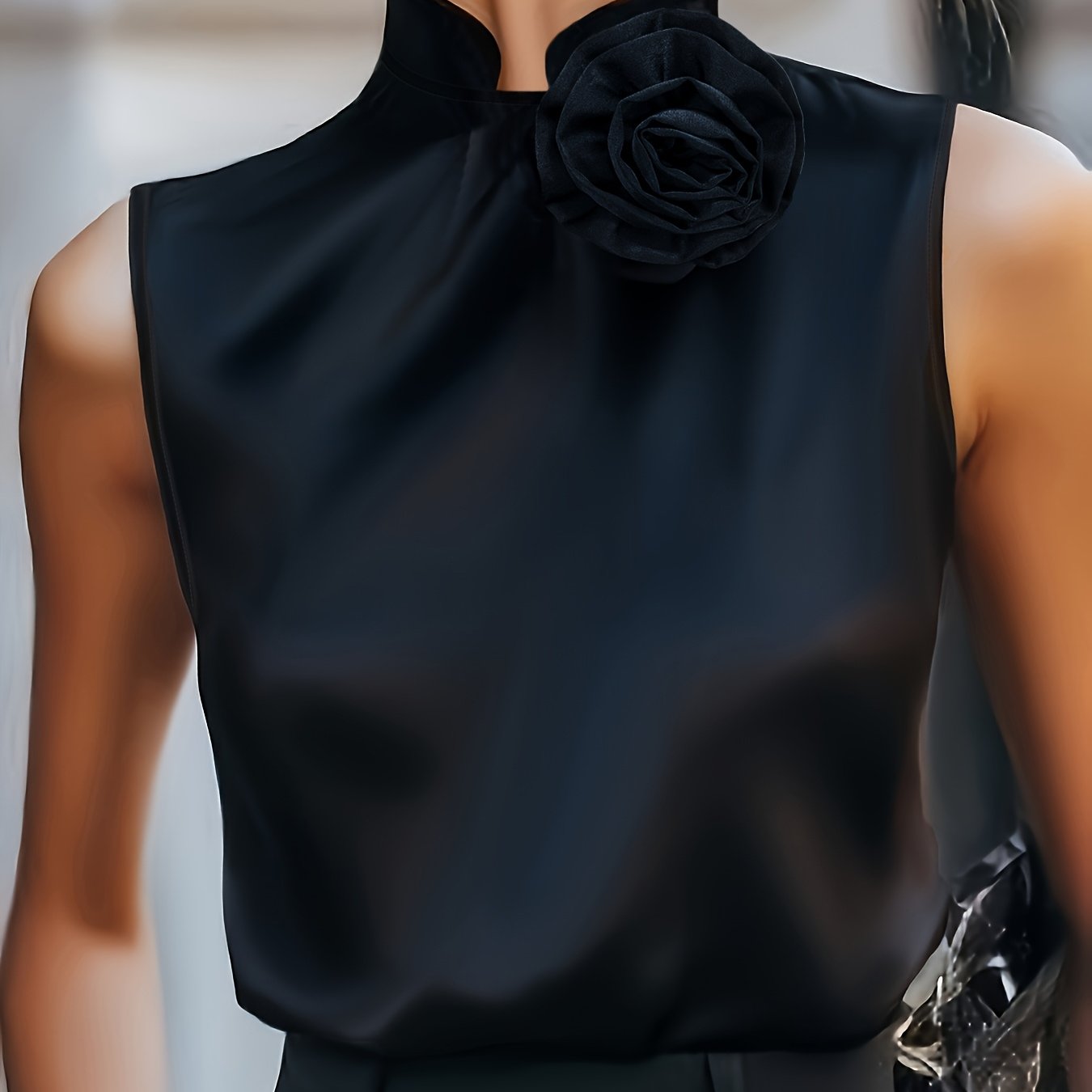 E-shop Elegantes, ärmelloses, dreidimensionales Blumenhemd in Unifarben, modisches und elegantes ärmelloses Top, Damenbekleidung [ZLLZ]