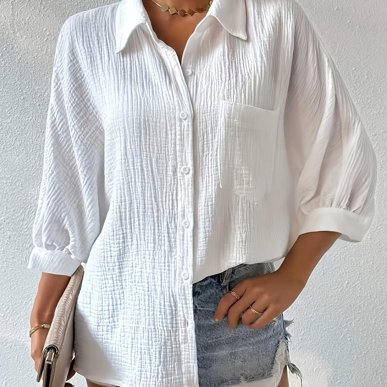 Textured Collar Shirt Button-up Shirt