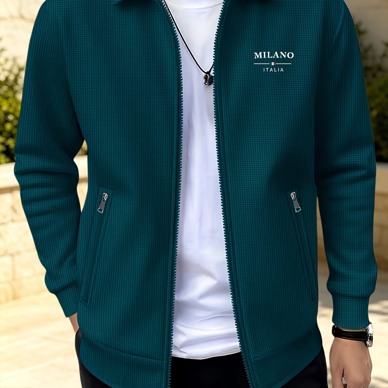 TEMU Men's Lapel Zip-up Jacket -neck Coat With Dual Zipper Pockets - Solid Color Casual & Light Business Outerwear Suitable For Spring/autumn Wear,