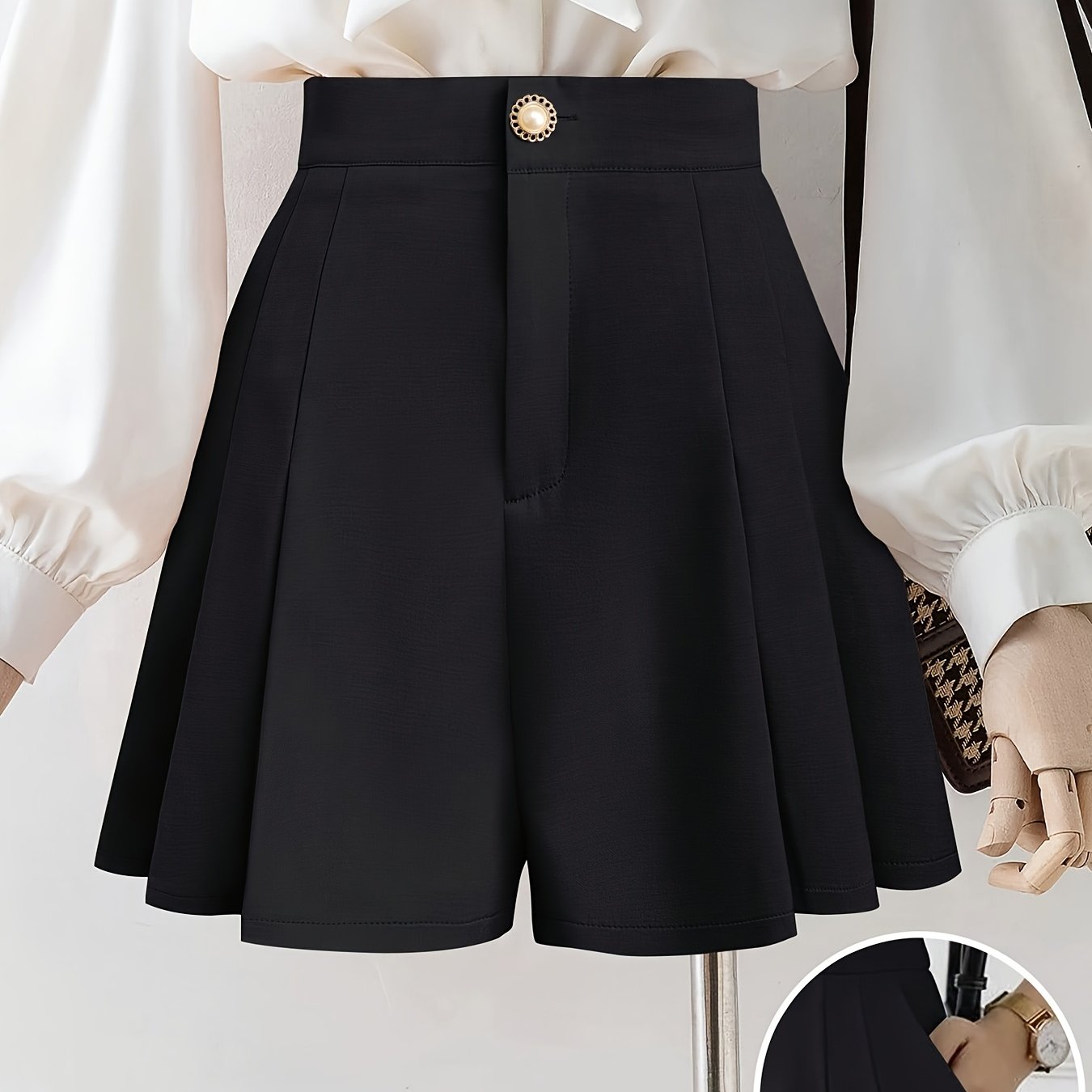 TEMU Pantaloni a vita con pieghe per donna, pantaloncini a -sbirciano, gonna-pantaloni a larga