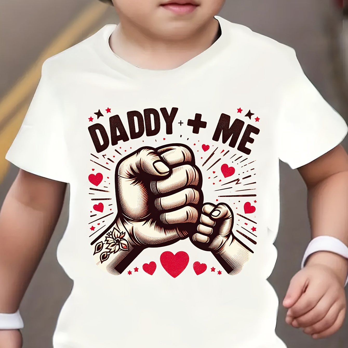 Boy's Casual Round Neck T-shirt With "daddy + Me" Print