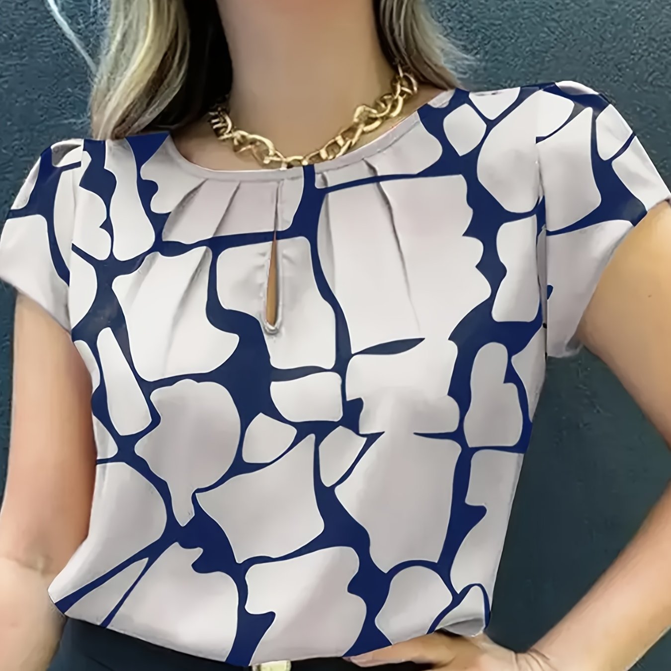 TEMU An Elegant Stone-patterned Shirt, A Comfortable Blouse For Women.