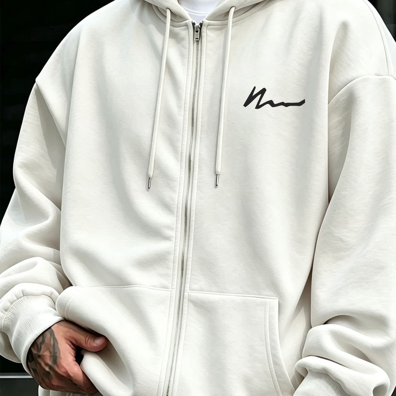 Image of Unisex Ultra Oversized Lightweight Zip-up Hoodie, Super Loose Fit Thin Fabric Sweatshirt With Handwritten Signature Chest Print, Drawstring Kangaroo Pocket Streetwear Casual For Men And Women