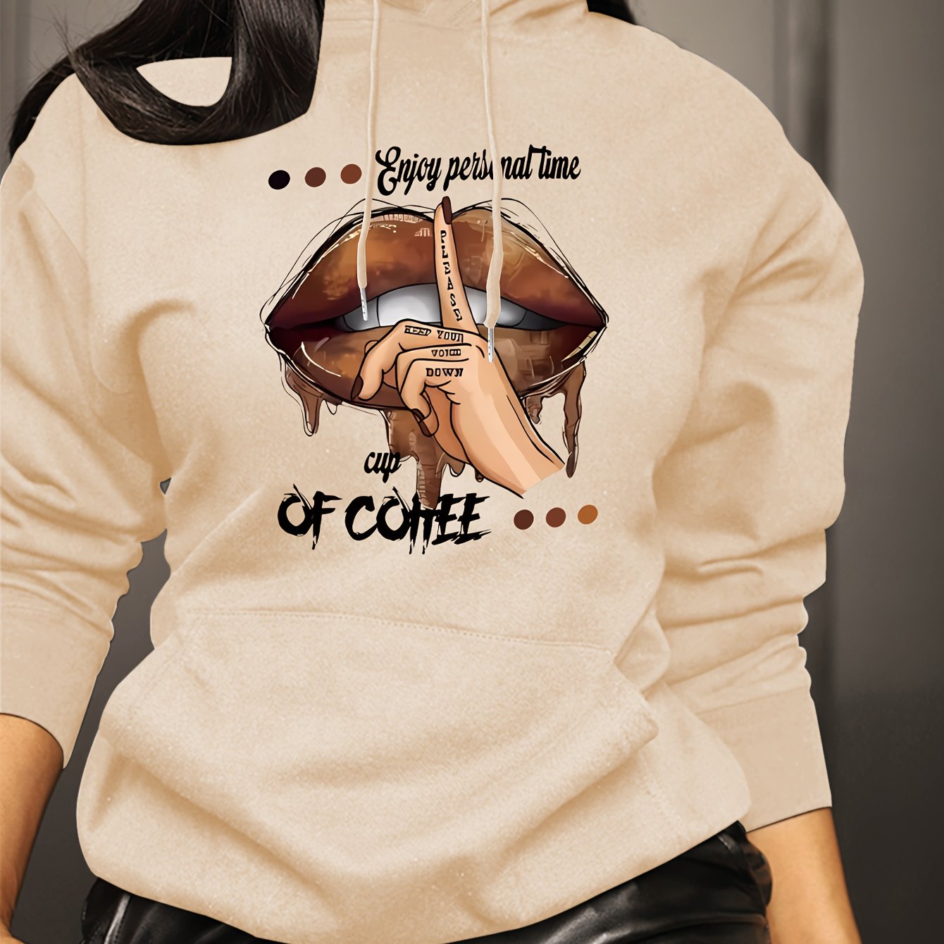 TEMU Women's Trendy Casual Hoodie With Creative Letter Print - Drawstring, Polyester, Machine Washable