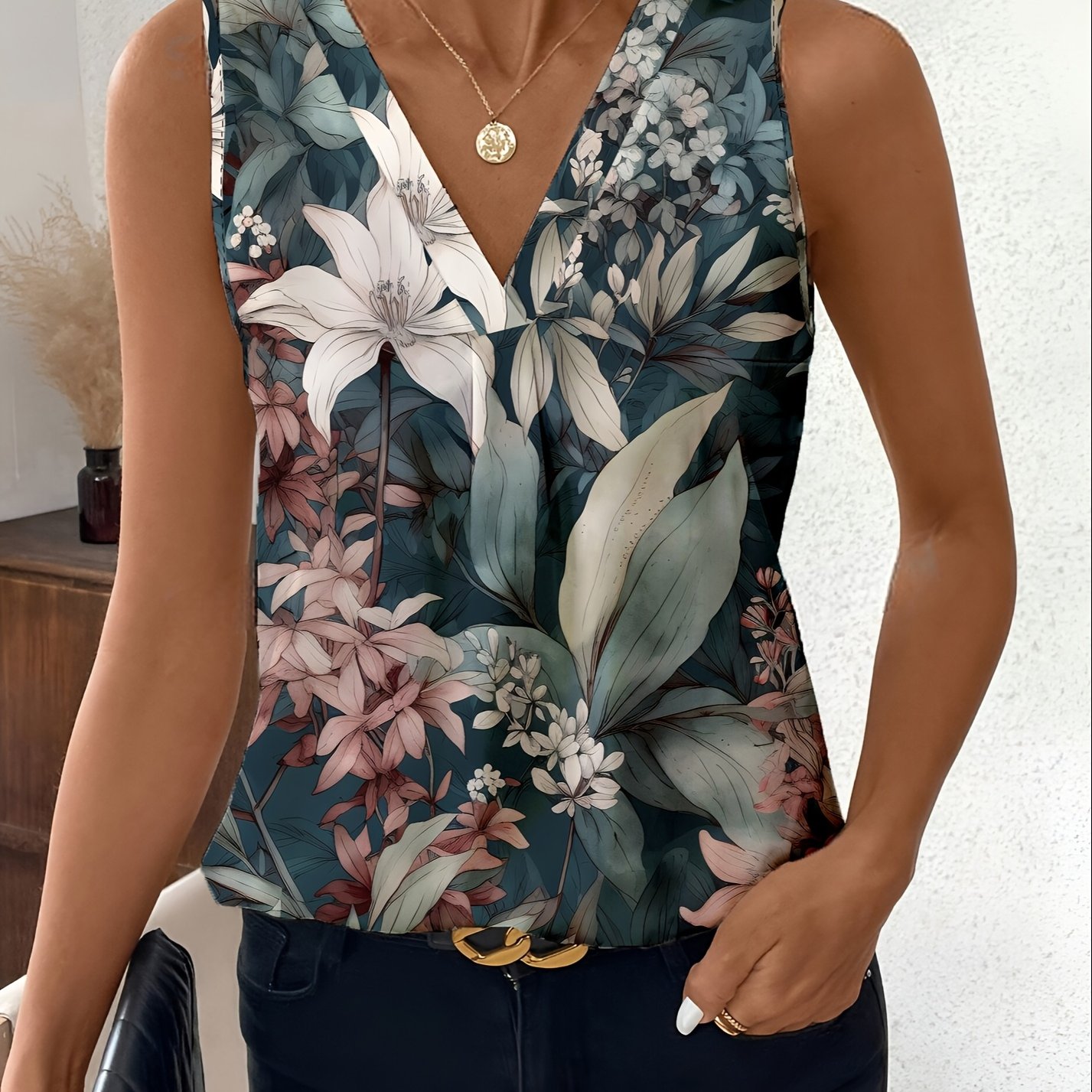 E-shop Plus Size - Farbenfrohes Blumenmuster, elegante Damenweste in großen Größen für den Sommer, geometrischer Grafik-Digitaldruck,