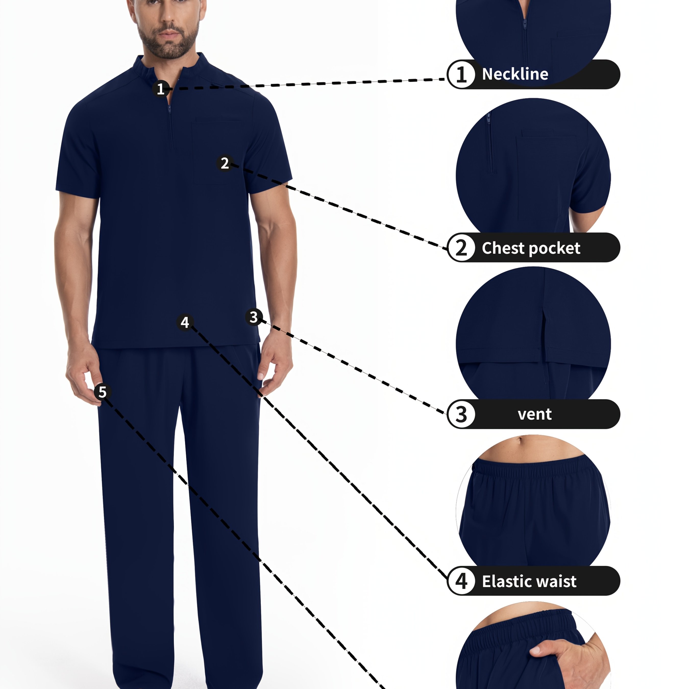 TEMU Men's Short-sleeve Suit Work Clothes Washing Clothes Work Clothes Pockets Breathable Top And Waistband Pocket Pants Set