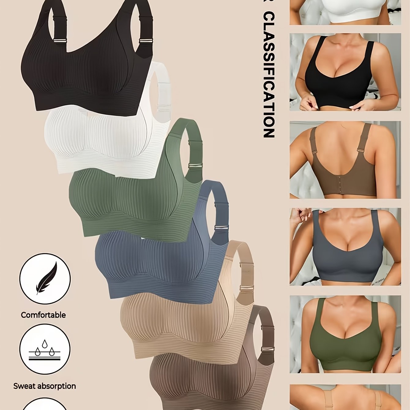 6pcs Seamless Pull-up Bras For Women, Suitable For Sports And Casual Wear, Providing Support Without Underwire And Preventing Side Bulge