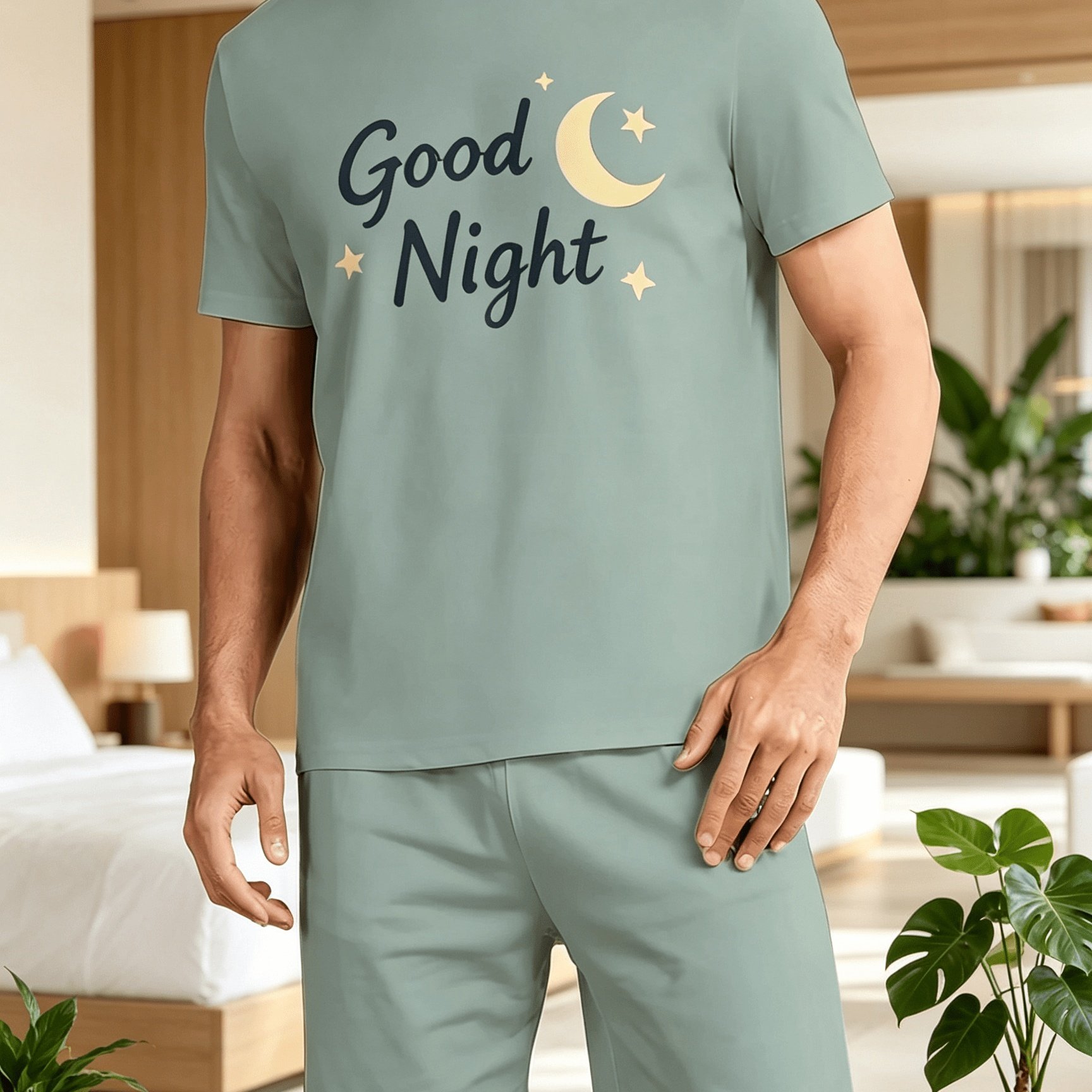 TEMU Summer Autumn Men's Fashion Casual Pajama Set Short Sleeve Short Shorts Comfortable Sleepwear Two-piece