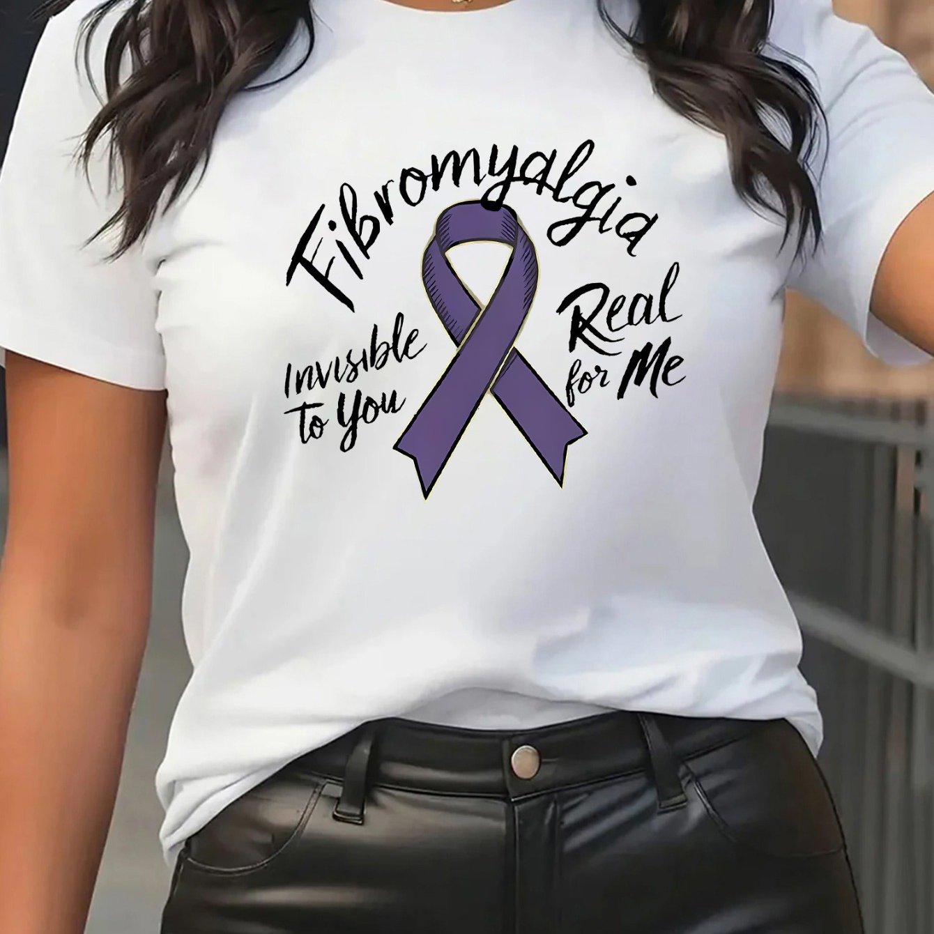 TEMU Fashionable Women's Fibromyalgia Awareness T-shirt - Soft And Comfortable Short Sleeve Tee For Casual Attire