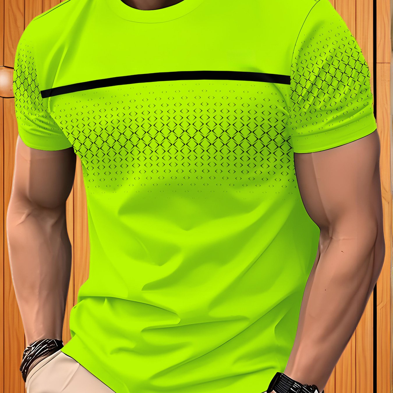 TEMU Men's Quick-dry Breathable Short-sleeve T-shirt With Mesh Print Technology - Gradient Color-block Streetwear Round Neck Athletic Shirt Suitable