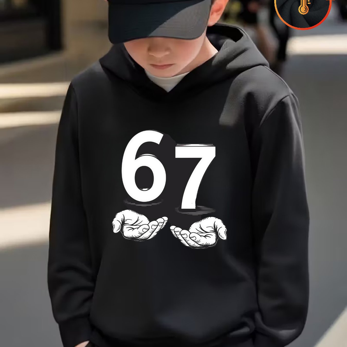 Image of Long Sleeve Hoodie With '67' Print | Black, Thick & Cozy, , Loose Fit, Crew Neck, Pullover, Perfect For Autumn/winter, Trendy Streetwear Look, Ideal For Daily Wear, For Teenager