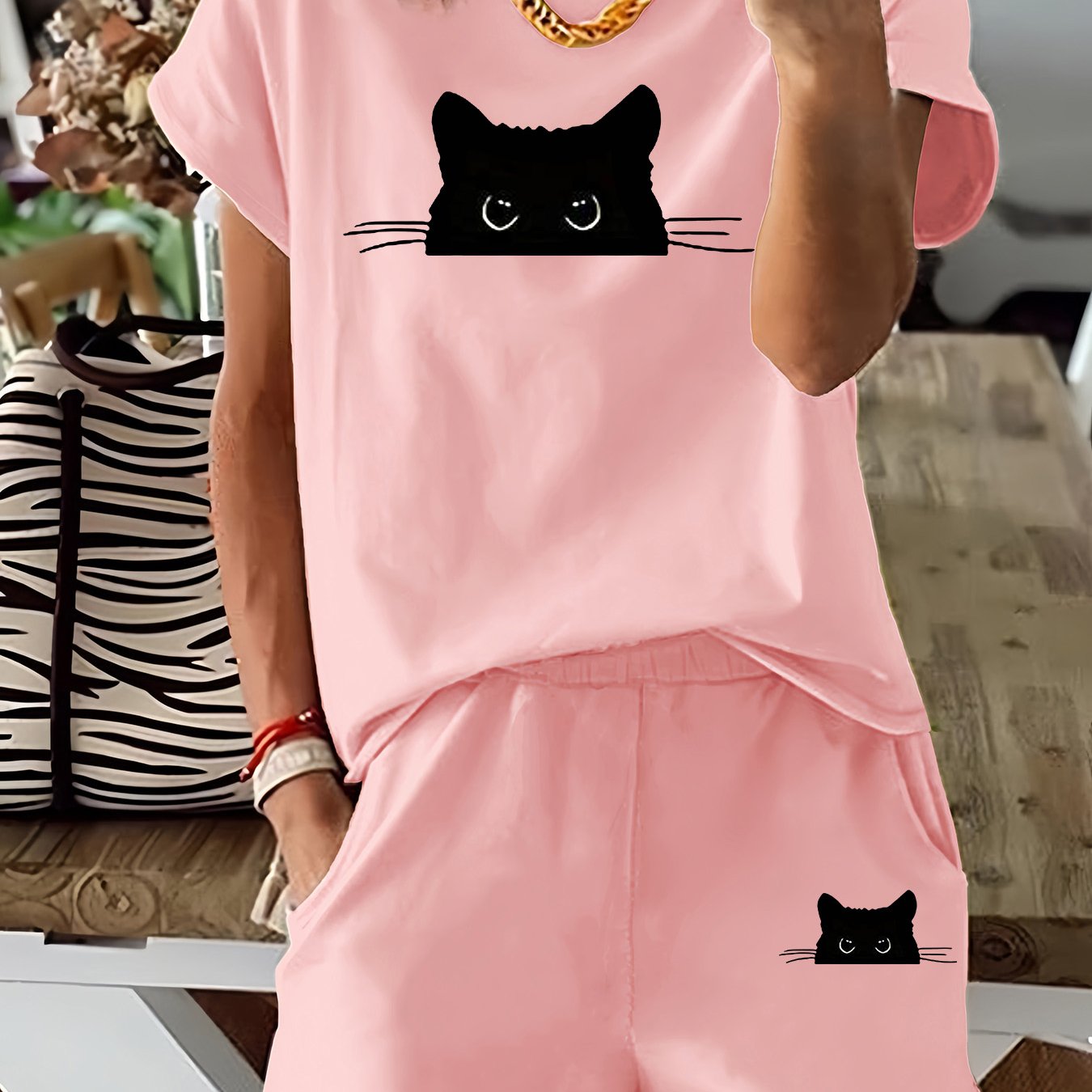 TEMU Graphic Print 2 Piece Set, Short Sleeve T-shirt & Shorts, Women's Clothing