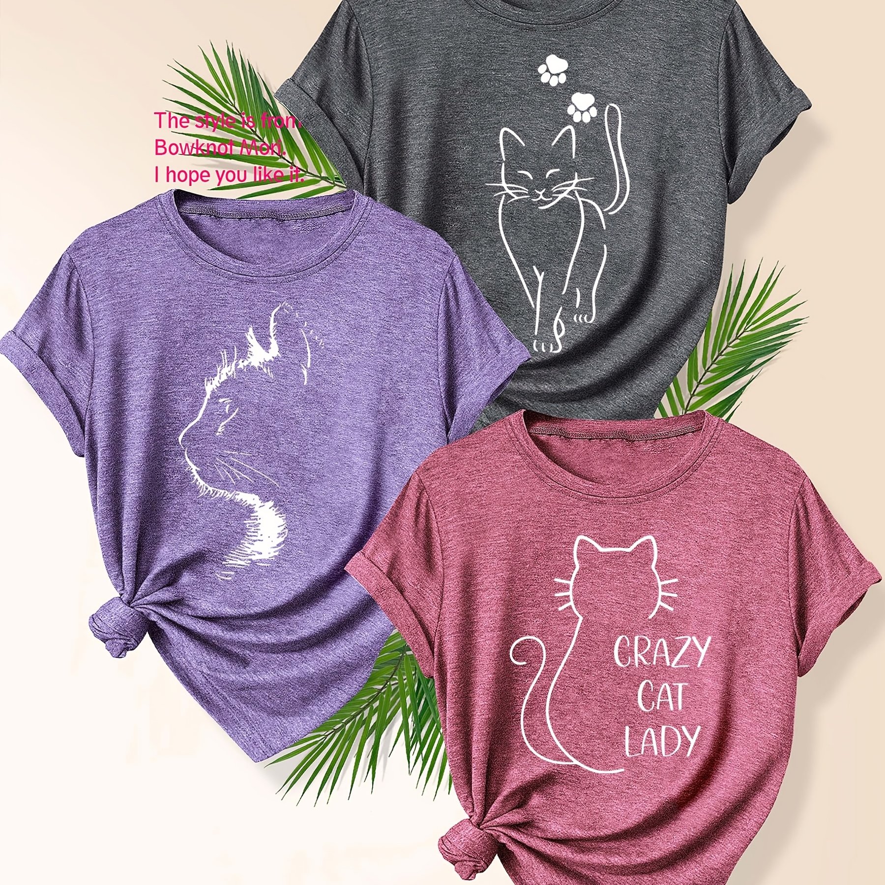 TEMU Minimalist Letter And Line Animal -piece Set Combination Family Outfit Friend Outfit Sister Outfit Print Fashionable Retro Style Women's Summer