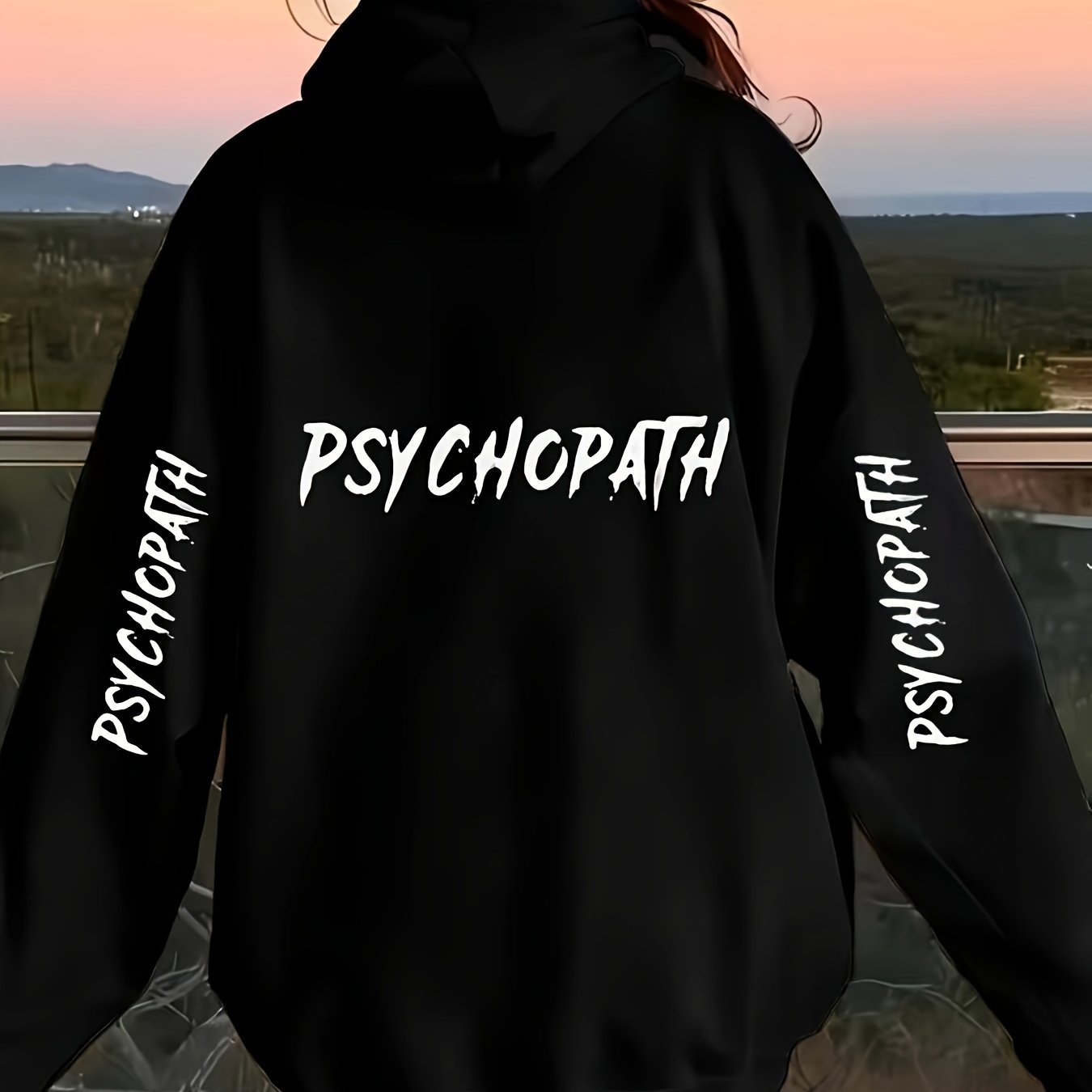 Image of Women's "" Letter Print Hoodie - Black Long Sleeve Sweatshirt With Pocket