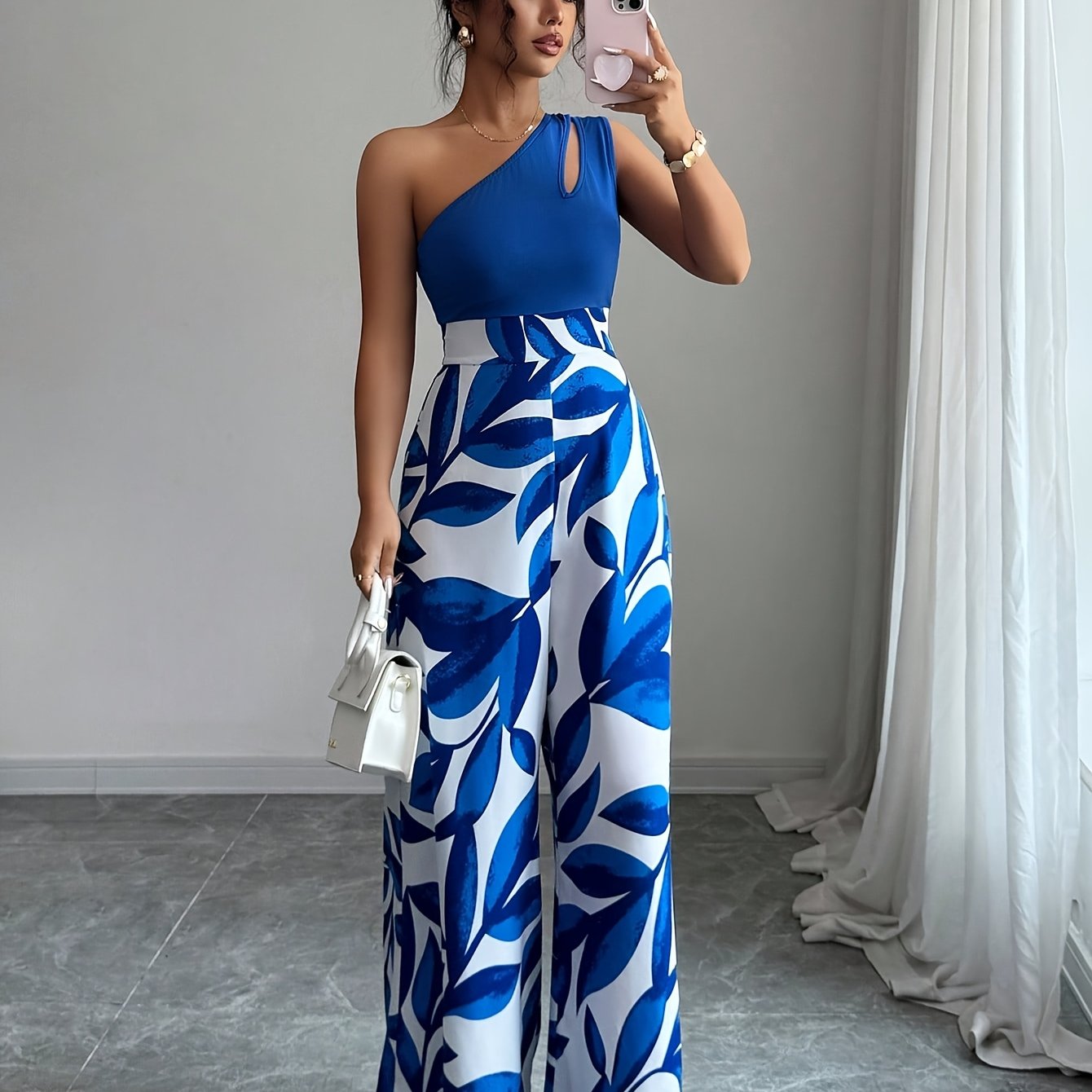 TEMU Women's Elegant Off-shoulder Floral Print Jumpsuit