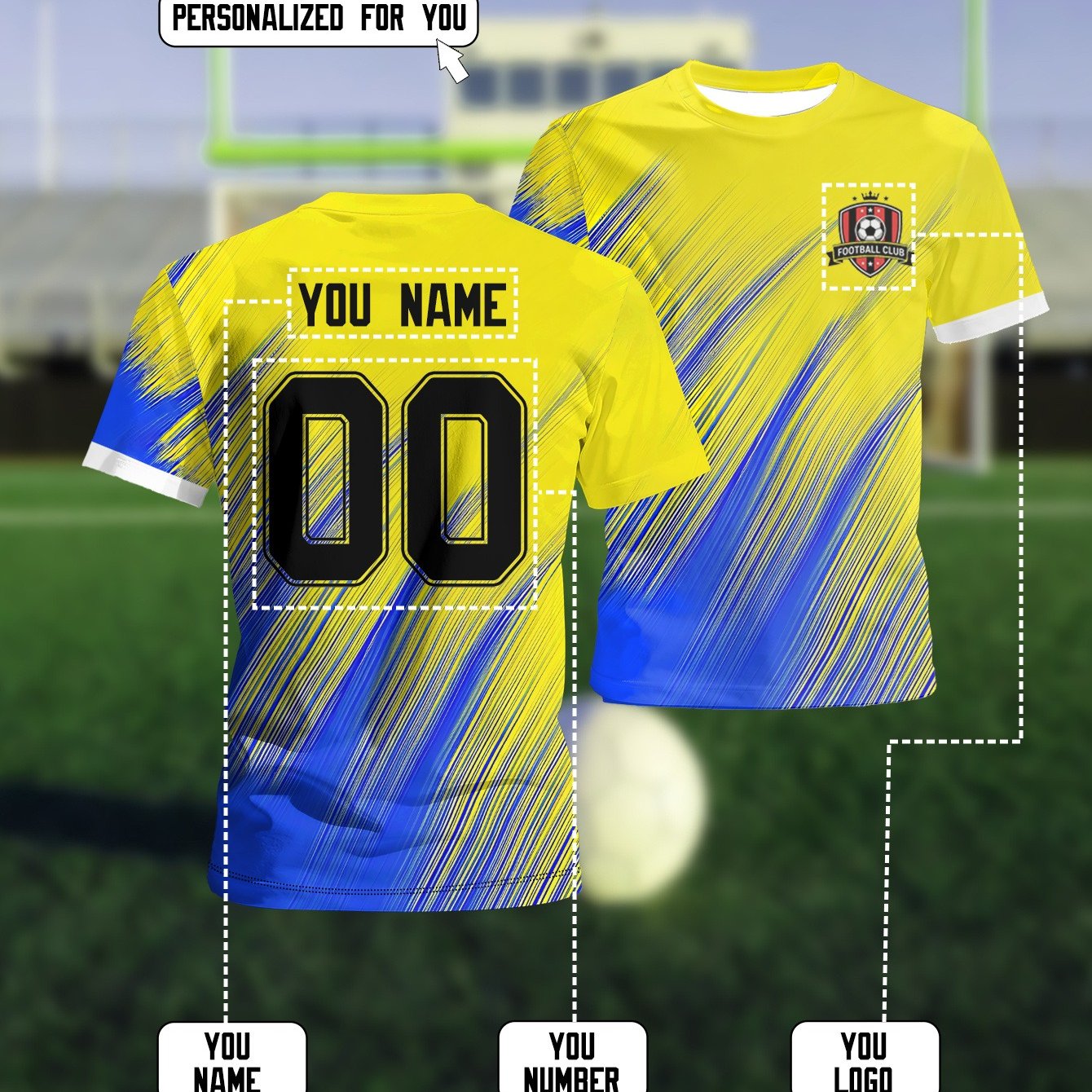 TEMU Maglia da calcio a maniche corte personalizzabile | Personalizzata con , numero, della , vestibilit� confortevole, motivo a righe gialle e blu