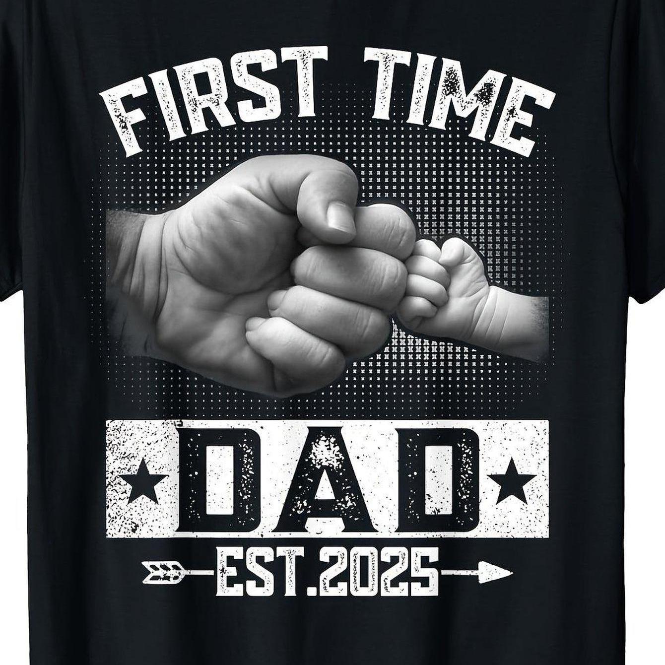 TEMU Dad Est 2025 Bump Graphic T-shirt - Funny Father's Day Gift, 100% Cotton Soft & Comfortable, Black With White & Gray Design, Casual Short Sleeve