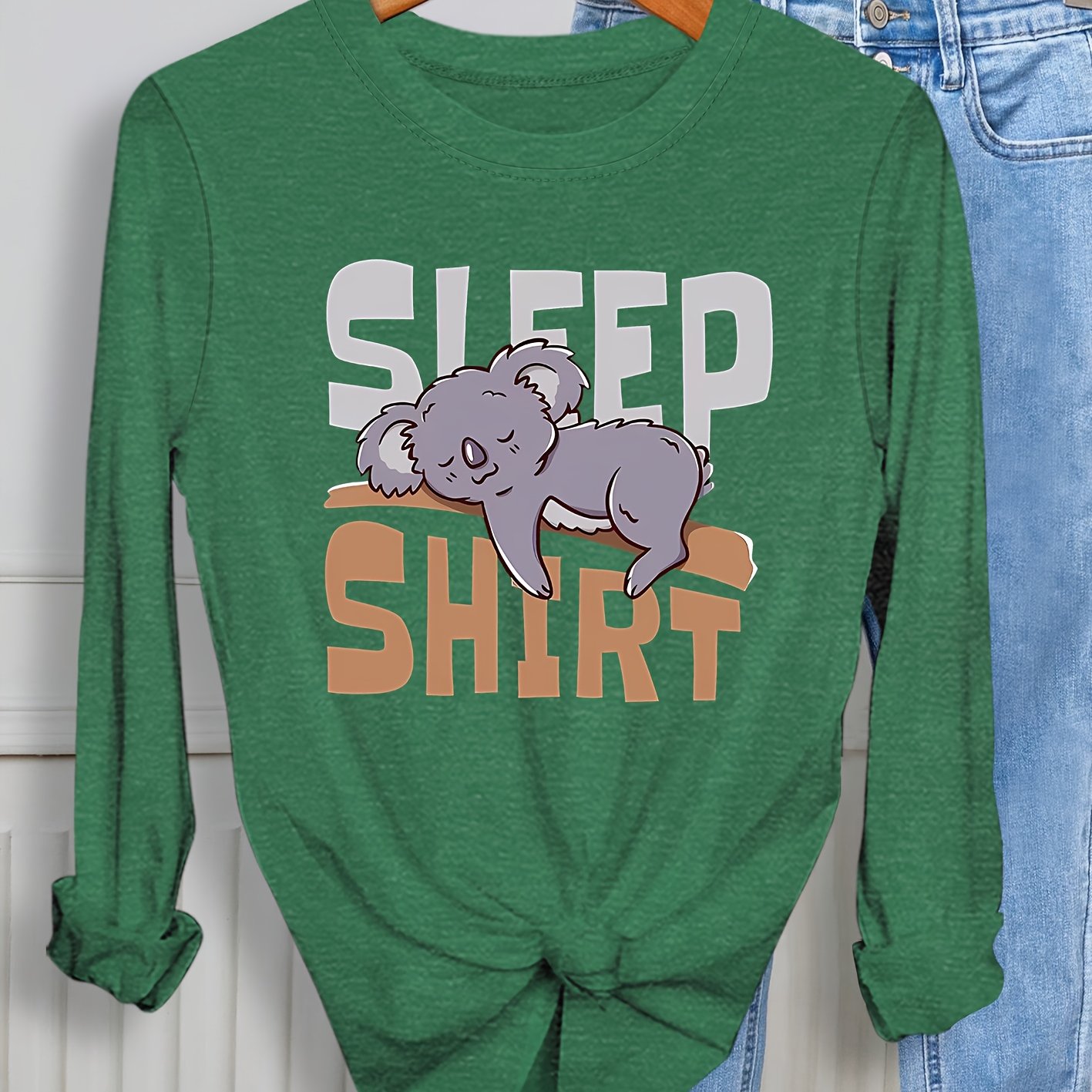 TEMU Cartoon Brown Bear Autumn And Winter Casual Round Neck Long Sleeve Sports T-shirt For Women