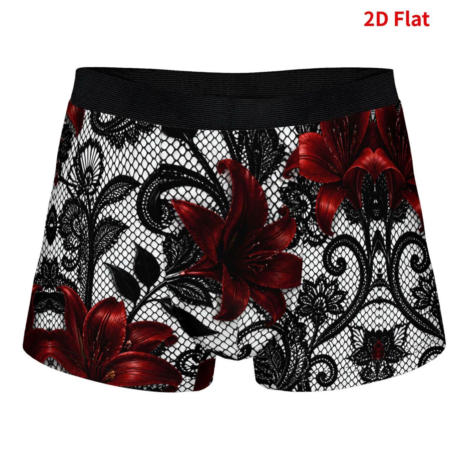 TEMU 2d Print Design Red Lace Flowers Underwear, Classic Prints, Comfortable Polyester Fabric, Suitable For Daily Wear, Suitable For Novelty Lover