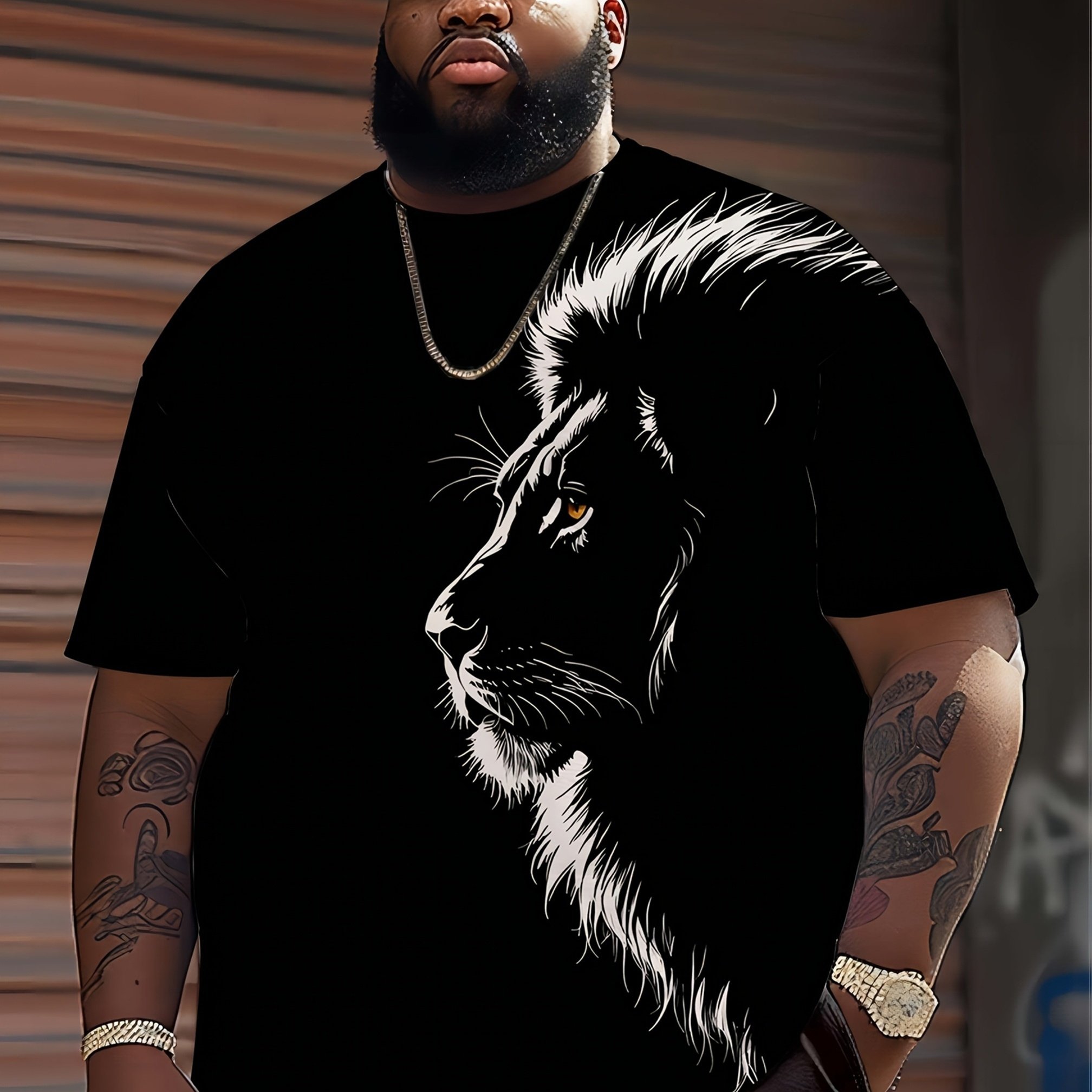 TEMU Plus-size Men's T-shirt, Short-sleeved , Loose-fitting Casual Pullover, Black Crewneck Top, Suitable For Outdoor Sports, Versatile For Daily
