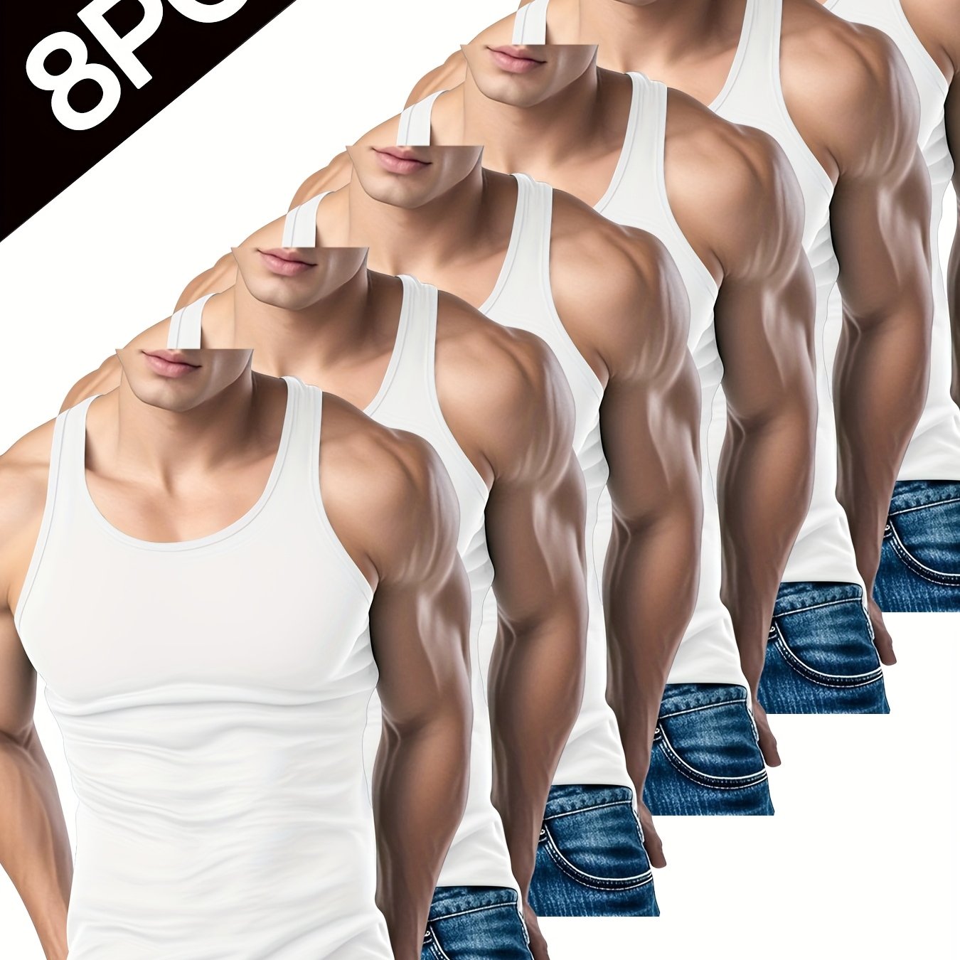 8pcs Mixed Men's Slim Fit Vest