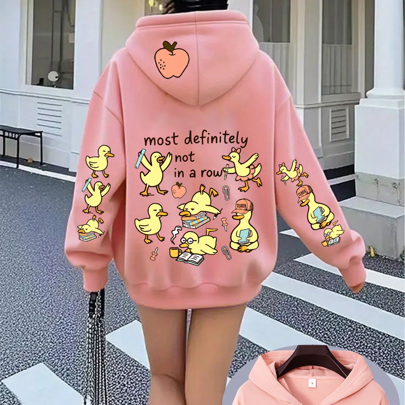 TEMU Not A Row Of Little Print Women's Casual Hooded Jacket, With Kangaroo Pocket And Zippered Collar - Machine Washable, A Versatile Lightweight
