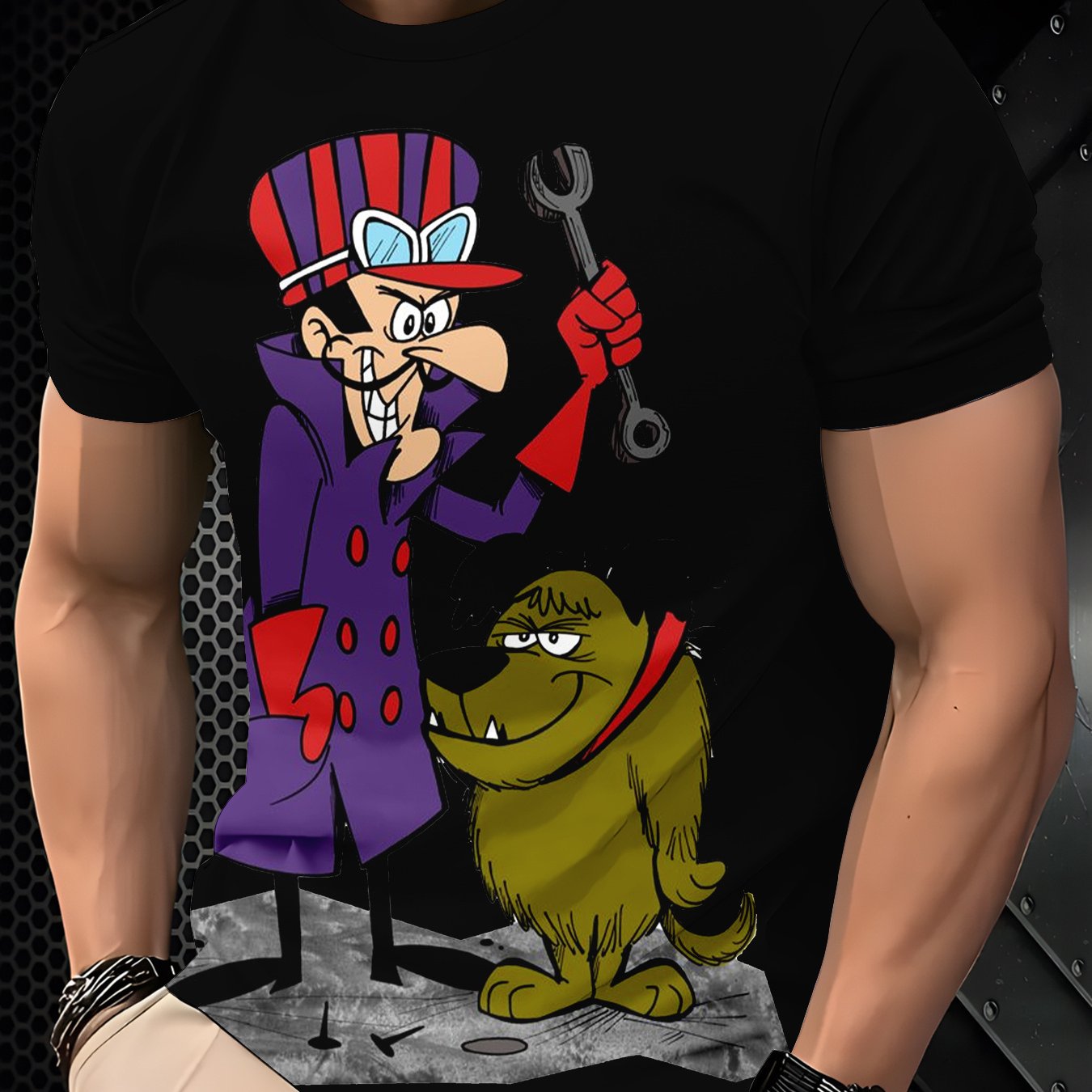 TEMU [printed Design - Not Textured] Trendy Classic Villain Cartoon Vintage Printed T-shirt For Men, Daily Streetwear Casual Short-sleeve Tee, Summer