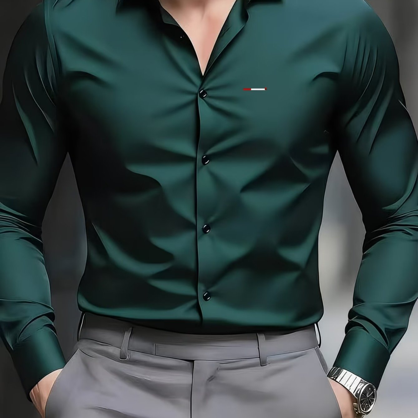 TEMU Niche Low-luxury Minimalist Logo Men's Long-sleeve Shirt, Discreetly Elevating The Overall Outfit With A High-end Texture