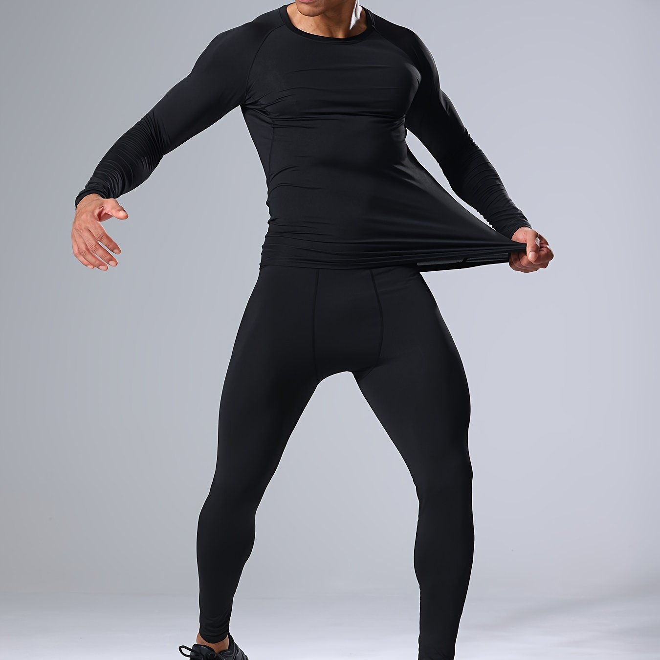 E-shop 2-teiliges Herren-Kompressions-Sportset – Feuchtigkeitstransportierendes Langarmshirt Tights aus , geeignet für Fitness, Training, Laufen, –