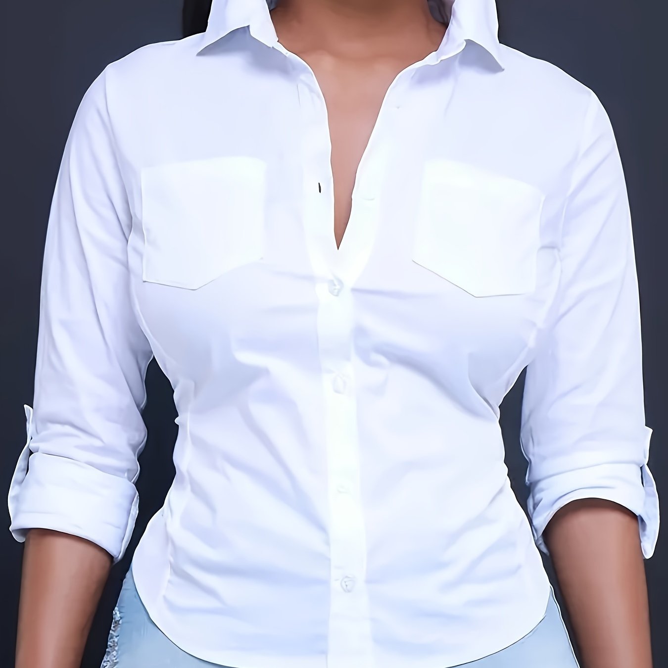 E-shop Leichtrosa Damenhemd mit Knopfleiste und - Elegante Bluse mit Kragen, Lange Ärmel, Lässiger Stil, für Frühling/Sommer/Herbst, Damenblusen