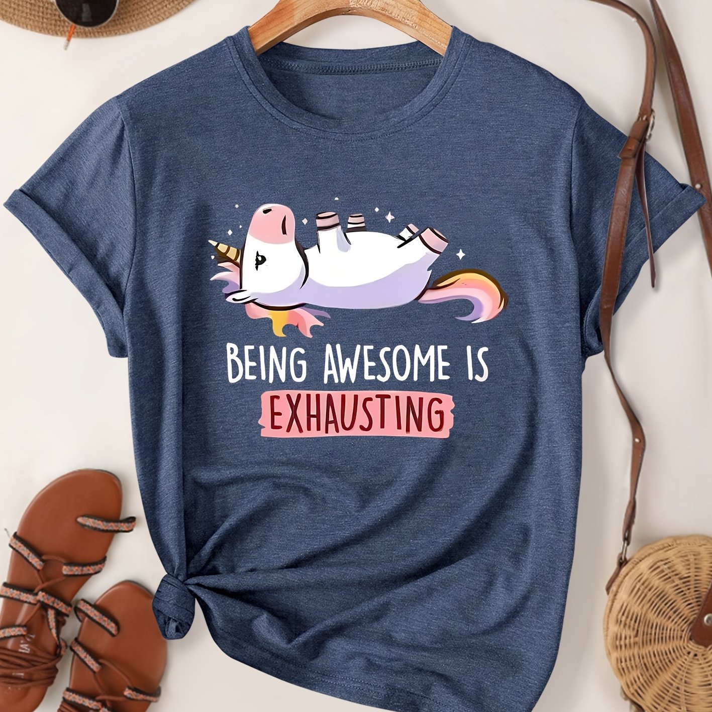 TEMU Simple, Cute, And Elegant Women's Clothing With Cartoon Print, Daily , Fashionable Vintage Style, Spring And Summer Casual Sportswear,