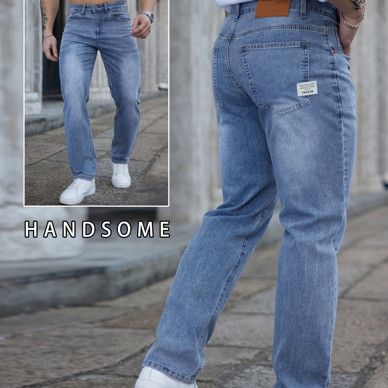 Image of 2025 Spring/summer ' Washed Faded Embroidered Slim-fit Versatile Trendy Stretch Jeans, Autumn Menswear, Autumn Essentials
