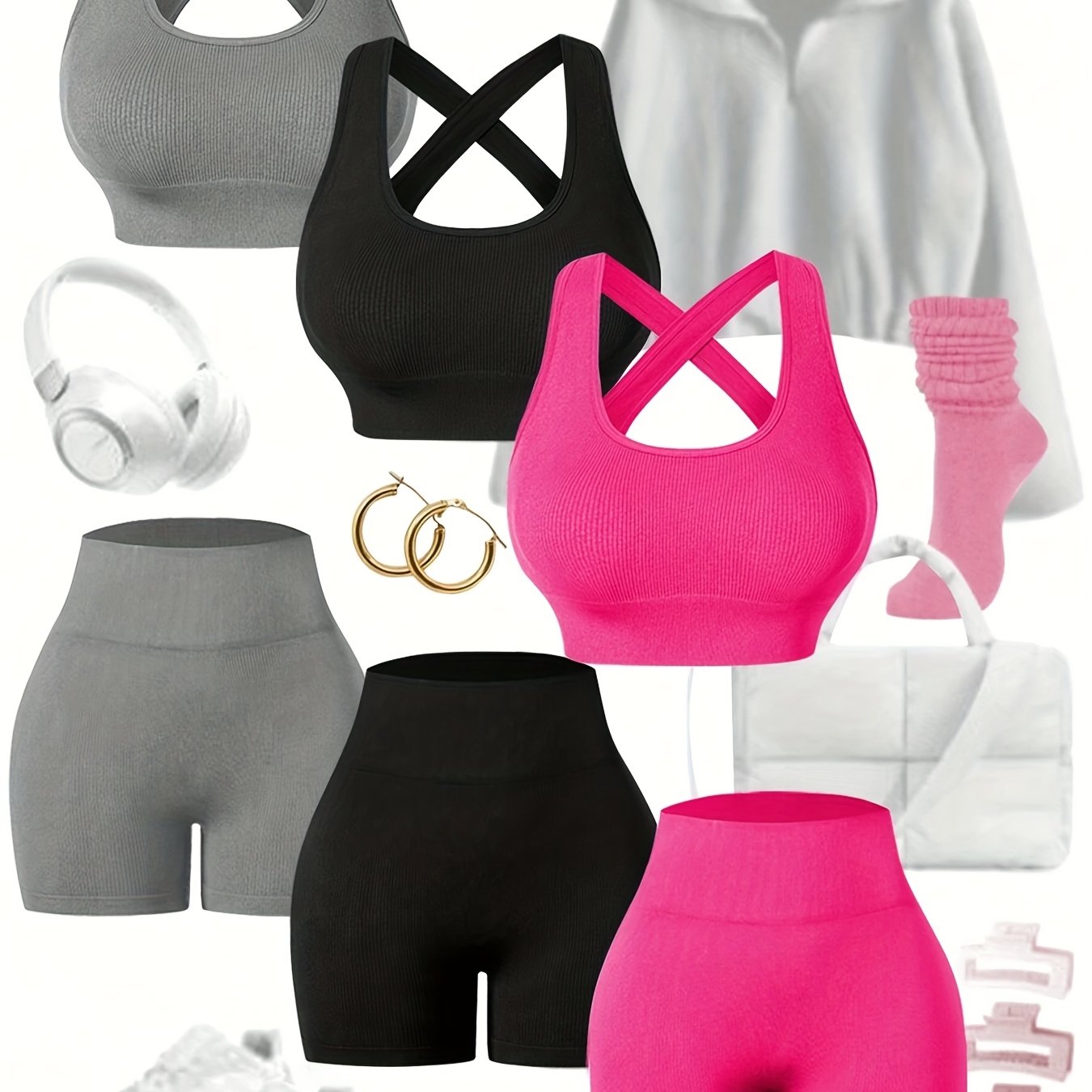 TEMU 3 Sets Of Seamless Women's Sportswear Suits, Featuring High , See-through Back Bras And Tight-fitting Short Pants For Enhancing