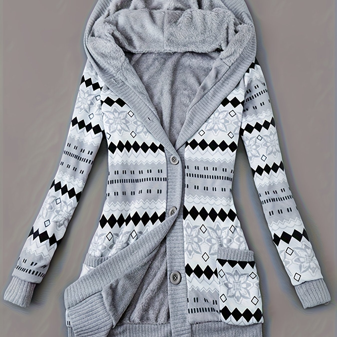 Image of Women's Elegant Long-sleeve Fashionable Slim-fit -lined Warm , Hooded Button-up Y2k Cardigan Single-breasted For Autumn/winter