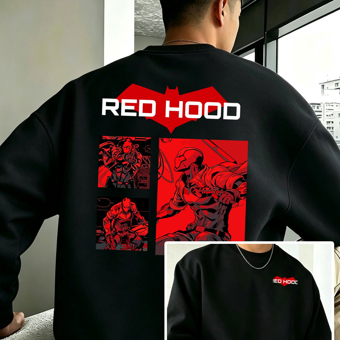 TEMU Apparel - Men's Casual Sweatshirt, - Jason Themed Graphic Print, Loose Fit, 100% Polyester Crew Neck Sweatshirt, For Daily Streetwear And