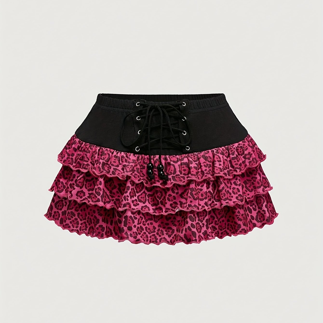 E-shop Ein Y2K-Style Kleid mit einem Retro-Süßen Knoten-Gürtel, Rüschen und einem Retro-Neon-Pink-Leopardenmuster, für Musikfestival-Outfits,