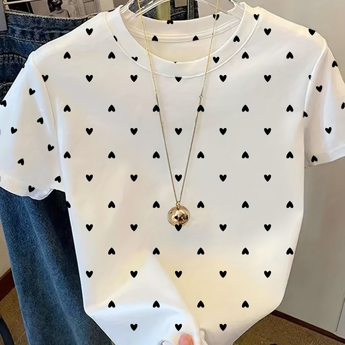 E-shop Elegantes einfaches Rundhals-T-Shirt für Damen, mit Print, Kurzarm