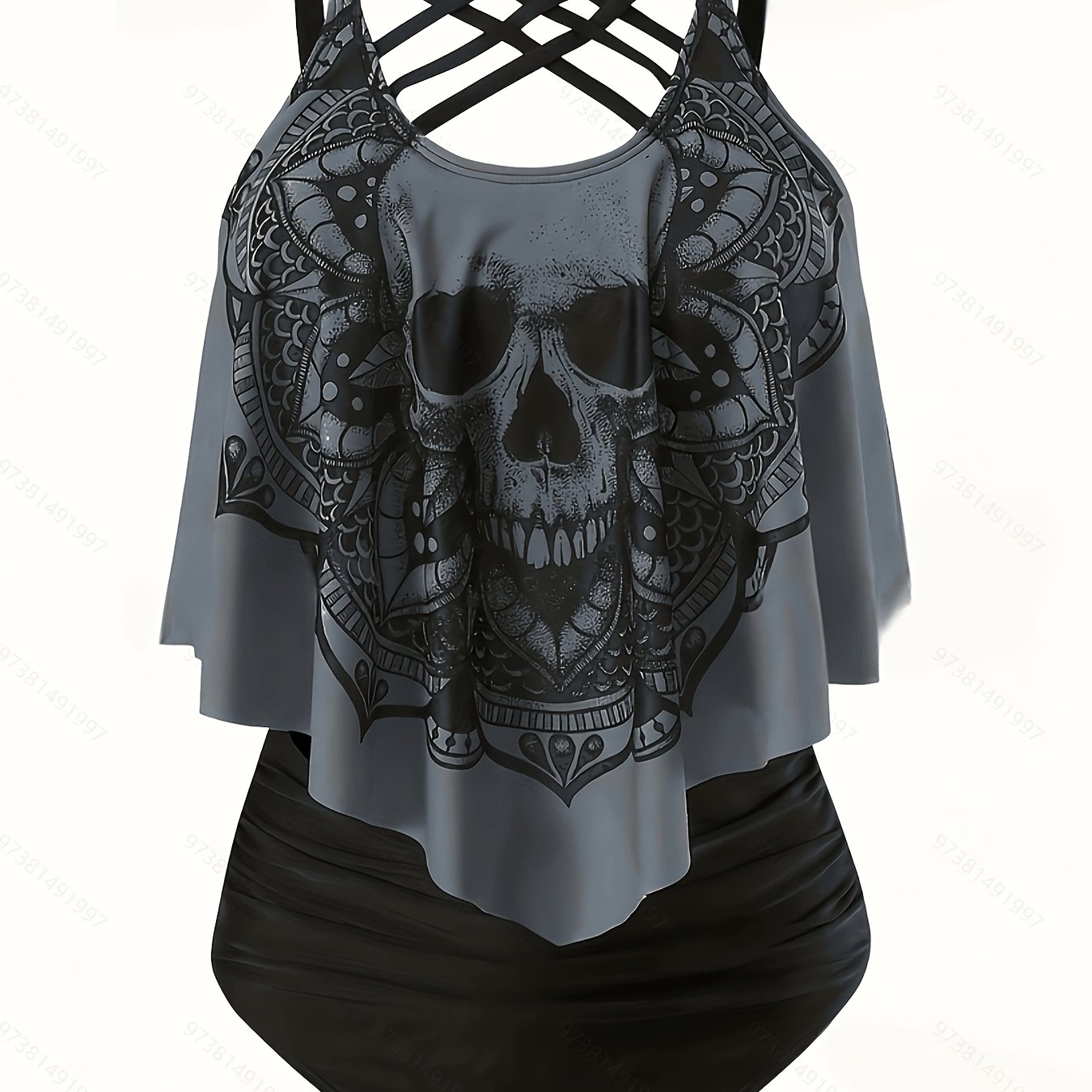 Plus Size Tankini Set Women's Halloween Skull Head Two-piece Swimwear