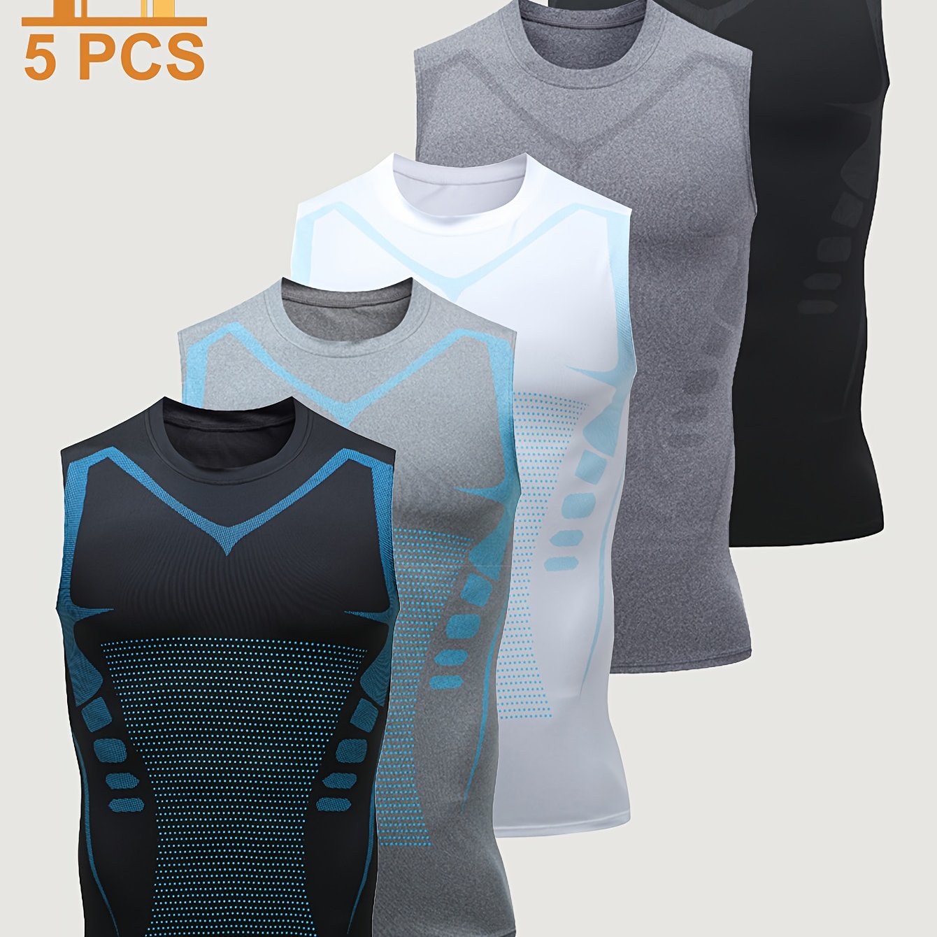 TEMU 5pcs Men's Sports Sleeveless Tank Top Quick Dry Breathable Crossover Slimming Tight Training Stretchy Compression Top