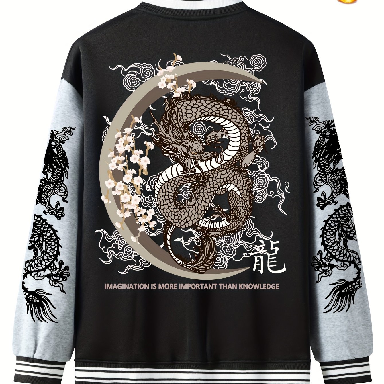 TEMU Dragon Series Jacket For Men, Lightweight Warm Men's Jacket With Lining, Cute Hip-hop Style Top
