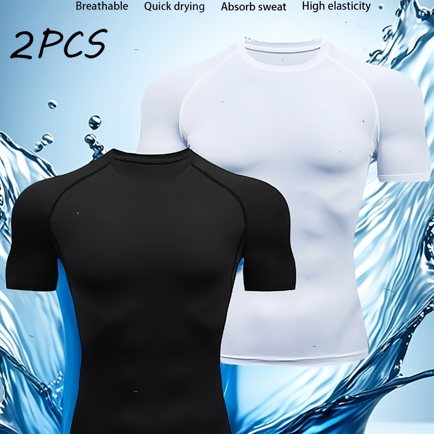 TEMU Obm 2pcs Men's Quick--fit T-shirt - Breathable Stretch Short Sleeve Round Neck Top, Suitable For Sports And Fitness , High Elasticity Soft