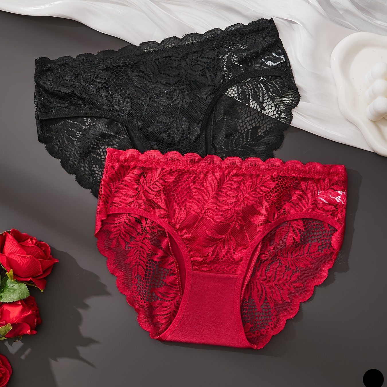 TEMU 2pcs Women Underwear Fashionable And Lace Black High Waisted Briefs Seductive Fresh And Breathable Suitable For Dates The Beach Or As A Bikini