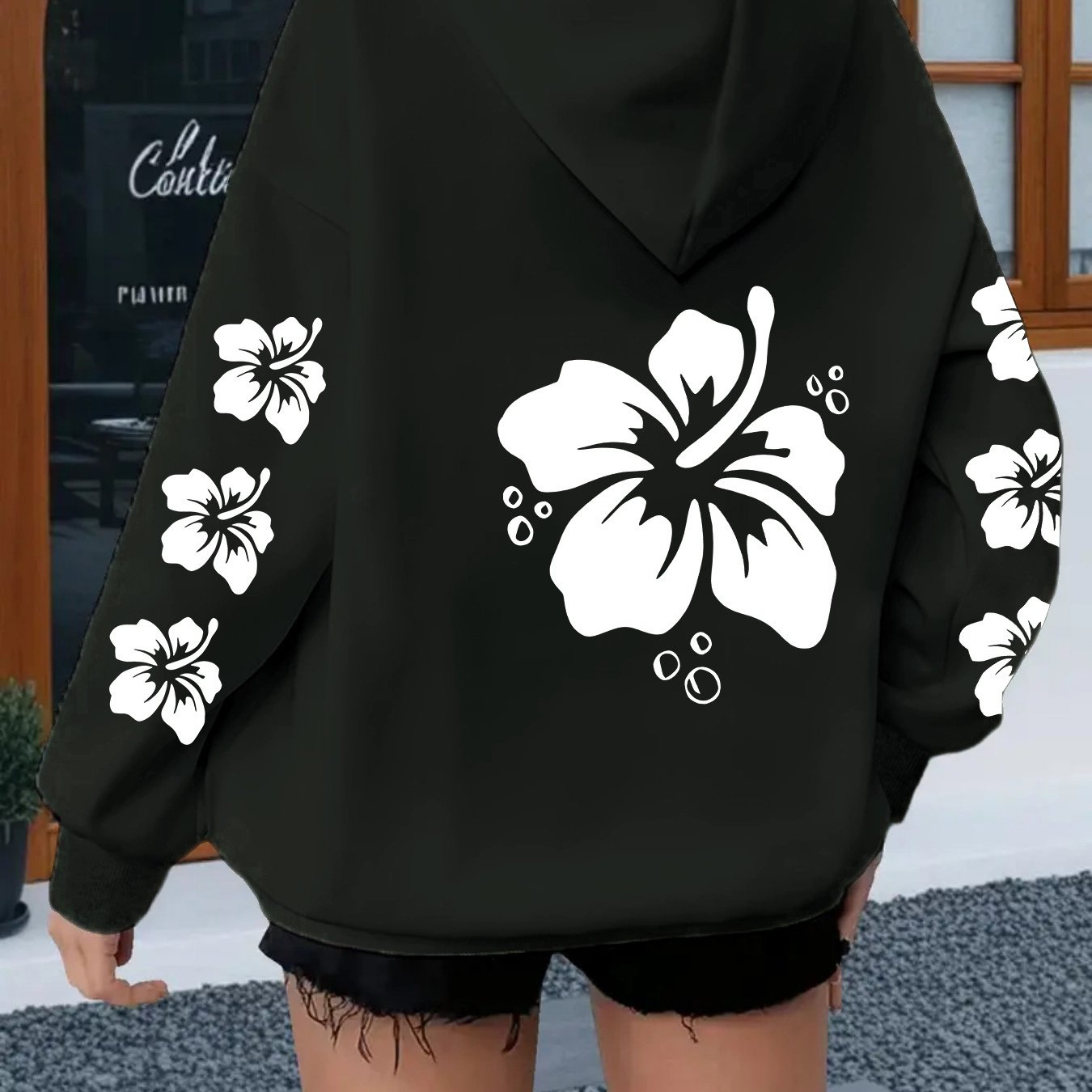 TEMU (women's Trendy No-pocket Hoodie) Features Heart Element Prints And Halloween And Other Multi-floral Fashion Trendy New Hooded Sweatshirt,
