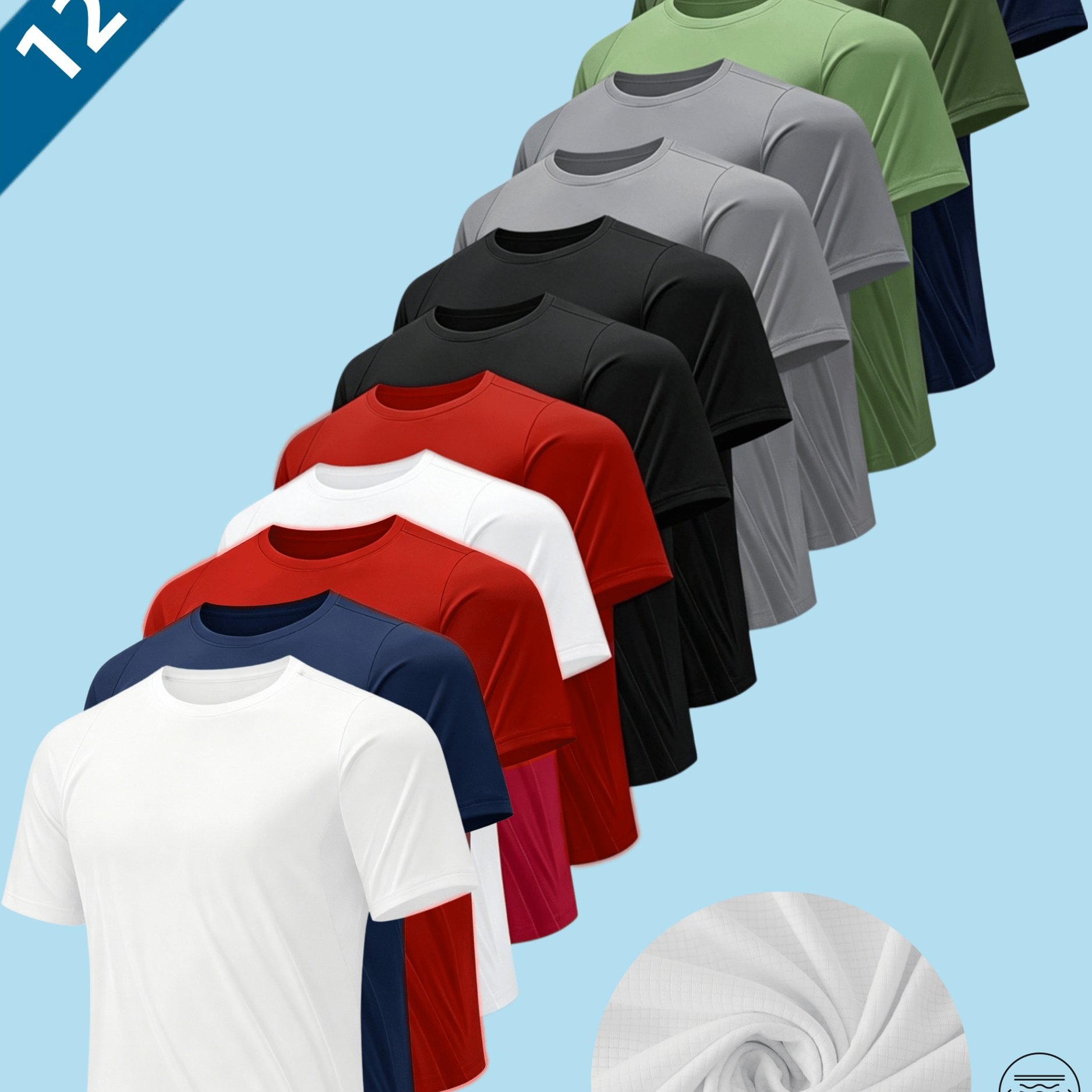 TEMU 12pcs Men's Sports Tops, 100% Polyester, Quick-dry, Breathable Casual Short-sleeve T-shirts, Suitable For Running, Fitness And Outdoor