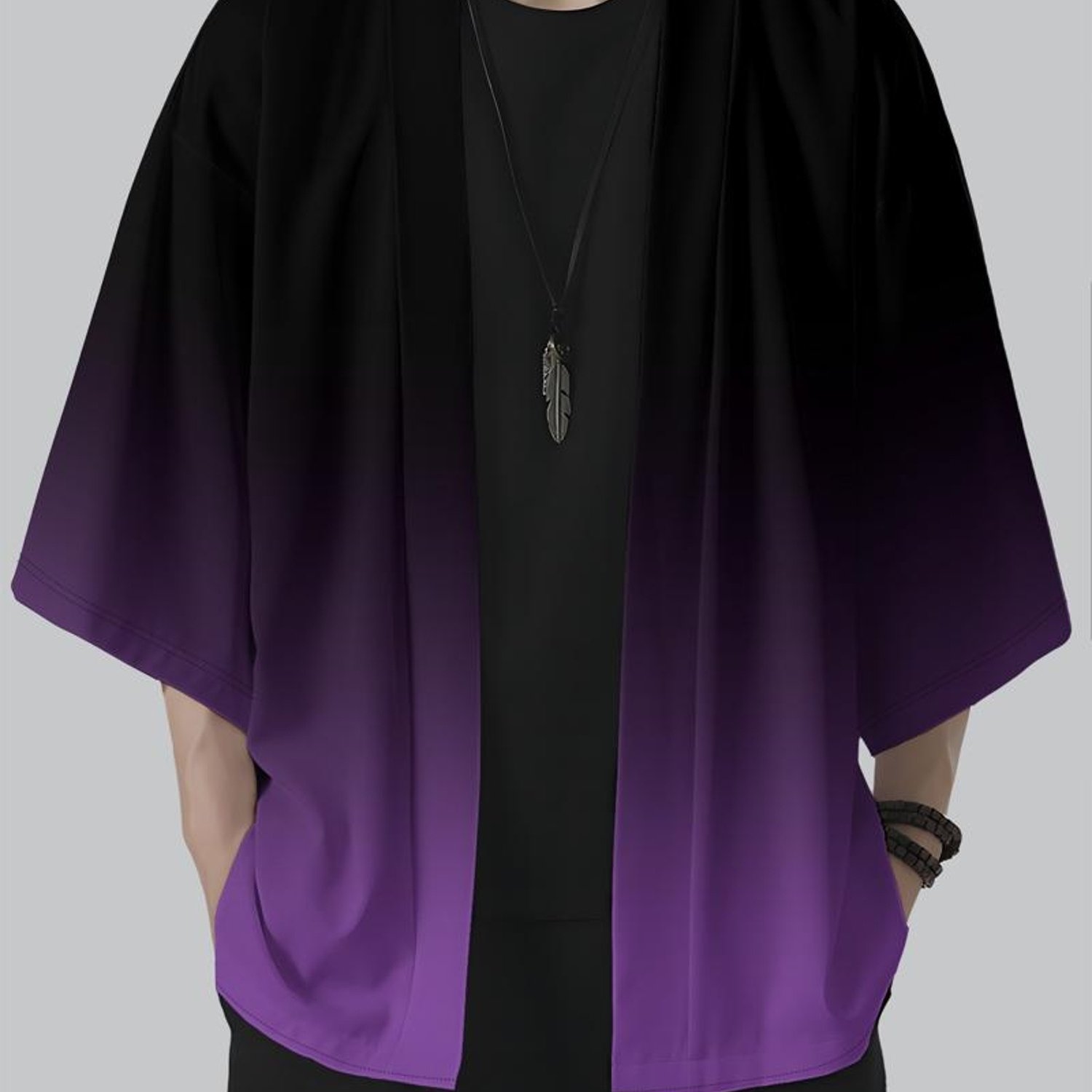 TEMU Men's Casual Kimono Shirt, Ethnic Style, Polyester Material, Multiple Sizes , Fashionable Design, Suitable For Daily Wear And Casual Occasions,
