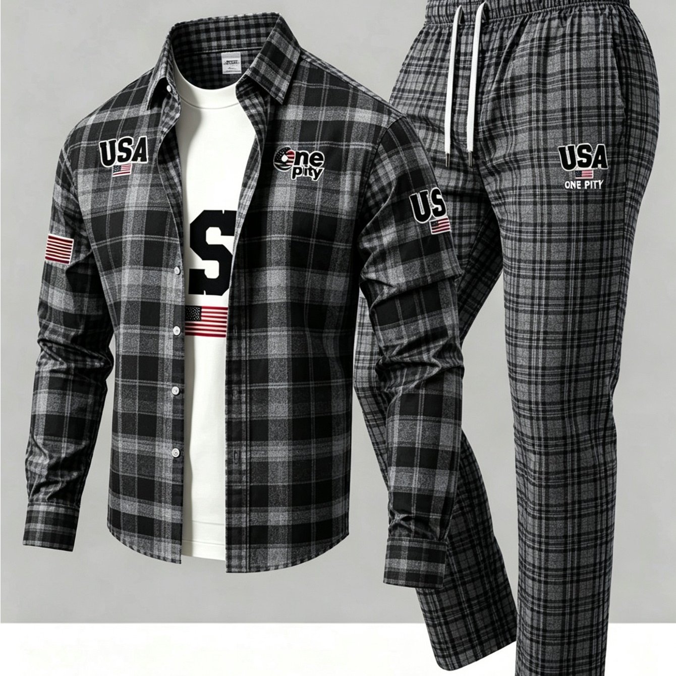 Image of A 2pcs Men's Casual Suit (men's Long-sleeved Shirt And Pants), Made From High-quality Fabrics With Stylish Prints, Is And Elegant, Suitable For Everyday Wear, Business, Golf, Holiday Parties And More